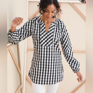 Chico's Black and White Plaid Gingham Poplin Tunic Shirt